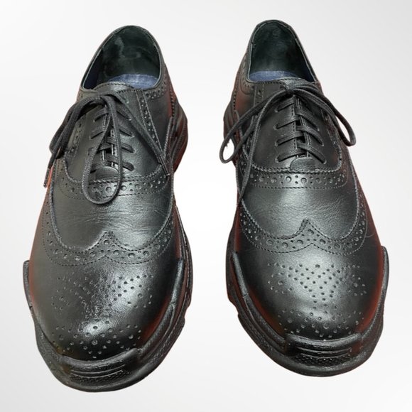 NWOT Girotti Men\'s Black Wingtip Dress Shoes with Sneaker Bottom Size 43